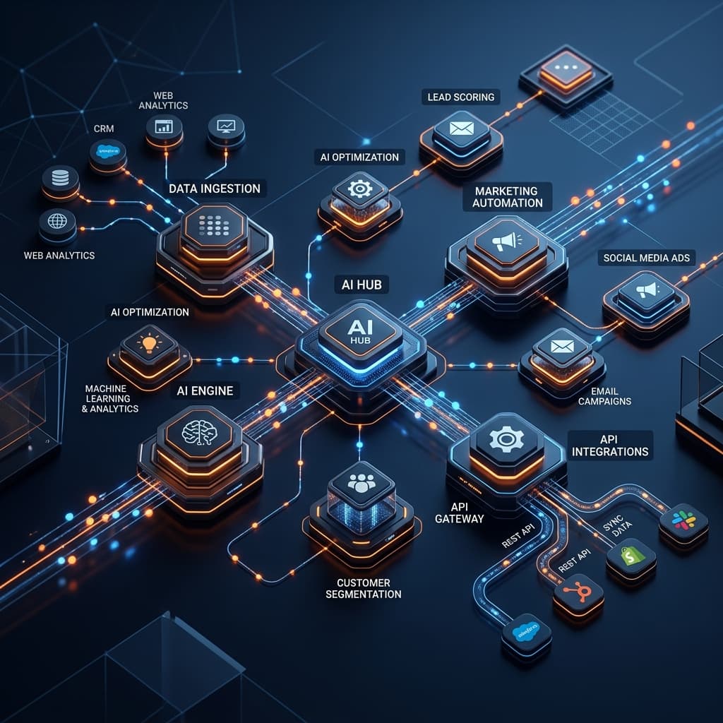 AI Automation workflow abstract 3D visualization